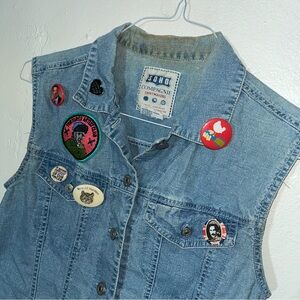 Punk Rock Linen Denim Vest with Patches and Pins Grunge Alt Chemical Romance M